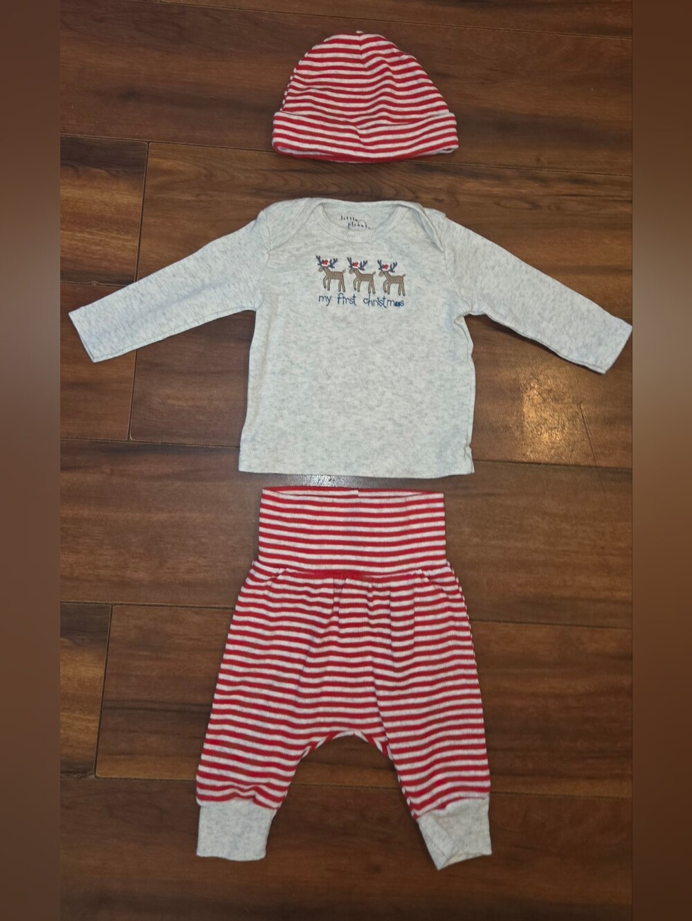 EUC Little Planet Carter's Red & Gray 'My First Christmas' Pajama Set With Hat